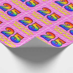 25e verjaardag: Roze strips & harten, regenboognr. Cadeaupapier