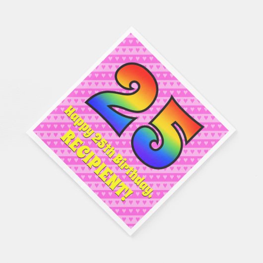 25e verjaardag: Roze strips & harten, regenboognr. Servet (Hoek)