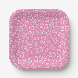 25e verjaardag roze/wit Random Number patroon Papieren Bordje