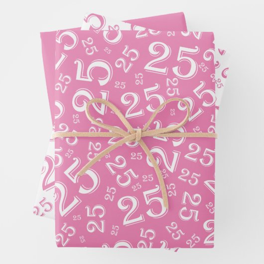 25e verjaardag Roze & Witte nummerpatroon 25 Inpakpapier Vel (In situ)