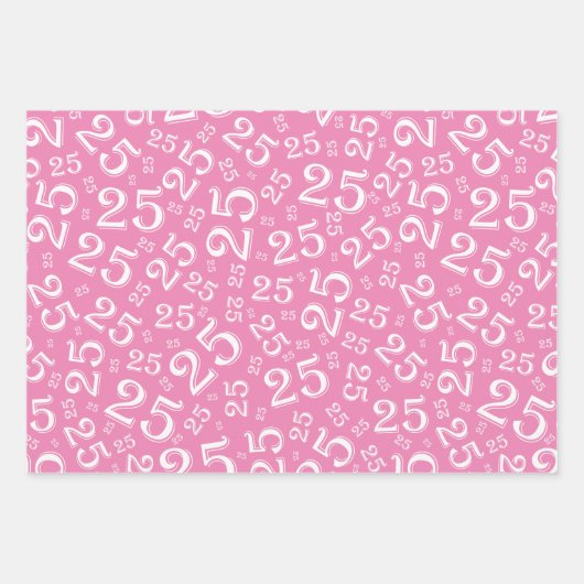 25e verjaardag Roze & Witte nummerpatroon 25 Inpakpapier Vel (Voorkant)
