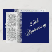 25e verjaardag Sierlijk Zilver met Navy Kaart (Voorkant / Achterkant)