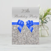 25e verjaardag Silver Sequin Royal Blue Bow Diamon Kaart (Staand voorkant)