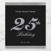 25e verjaardag Silver Wine Label Wijn Etiket (Enkel label)