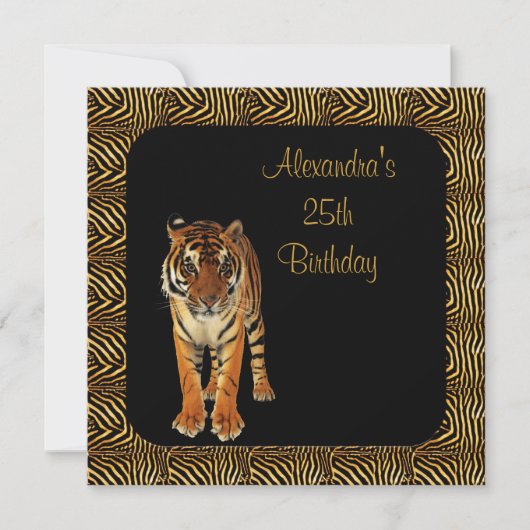 25e Verjaardag Tijger met Dierprint Frame Kaart (Voorkant)