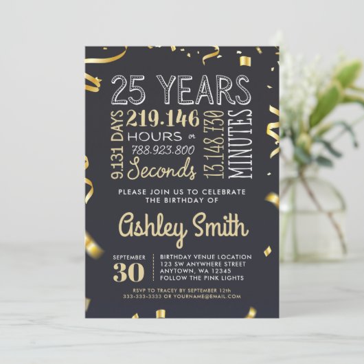 25e verjaardag uitnodiging - 25 jaar seconden (Staand voorkant)