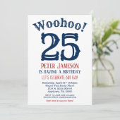 25e verjaardag uitnodiging Mannen marine Blue (Staand voorkant)