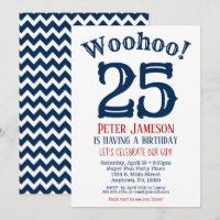 25e verjaardag uitnodiging Mannen marine Blue