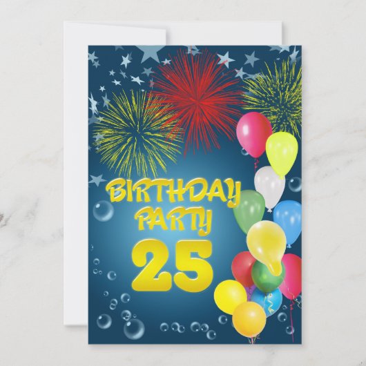25e verjaardag Uitnodiging met ballonnen (Voorkant)
