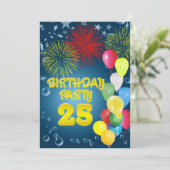25e verjaardag Uitnodiging met ballonnen (Staand voorkant)
