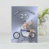 25e verjaardag Uitnodiging motorfiets (Staand voorkant)