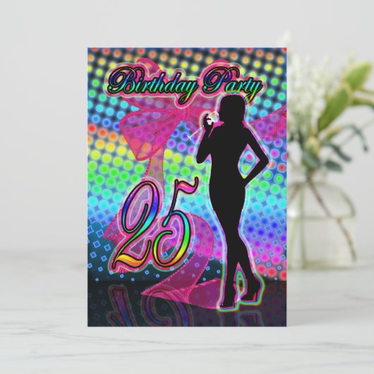 25e verjaardag uitnodiging van de partij, Neon met (Staand voorkant)