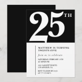 25e verjaardag uitnodigingen Black White Elegant (Voorkant / Achterkant)