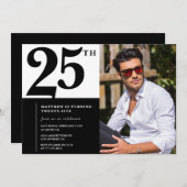 25e verjaardag uitnodigingen Black White Foto (Voorkant / Achterkant)