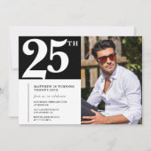 25e verjaardag uitnodigingen Black White Foto (Voorkant)