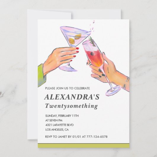 25e verjaardag uitnodigingen Cocktail Fun Party (Voorkant)