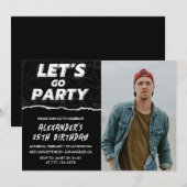 25e verjaardag uitnodigingen Mannen Zwart Foto (Voorkant / Achterkant)