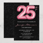 25e verjaardag uitnodigingen Pink Balloon Glam Bla (Voorkant / Achterkant)