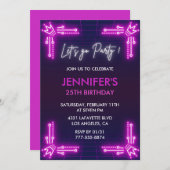 25e verjaardag uitnodigingen Pink Neon Glow (Voorkant / Achterkant)