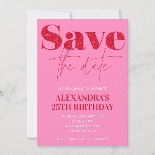 25e verjaardag uitnodigingen Save the date Pink Re (Voorkant)