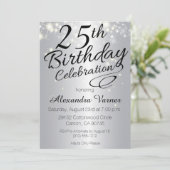 25e verjaardag Uitnodigingen - Silver Sparkly nodi (Staand voorkant)