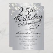 25e verjaardag Uitnodigingen - Silver Sparkly nodi (Voorkant / Achterkant)