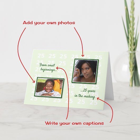 25e verjaardag uw foto's en tekst groen kaart