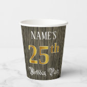 25e verjaardag van de Faux Gold & Faux Wood Papieren Bekers (Achterkant)