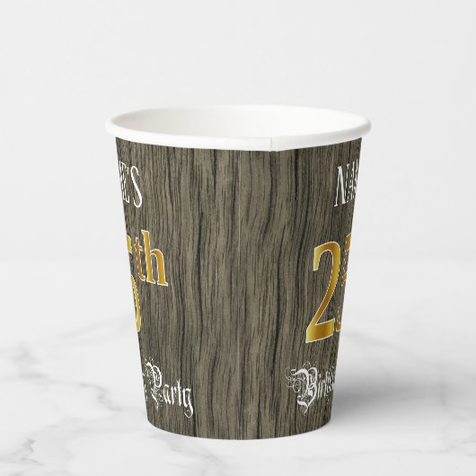 25e verjaardag van de Faux Gold & Faux Wood Papieren Bekers (Rechts)