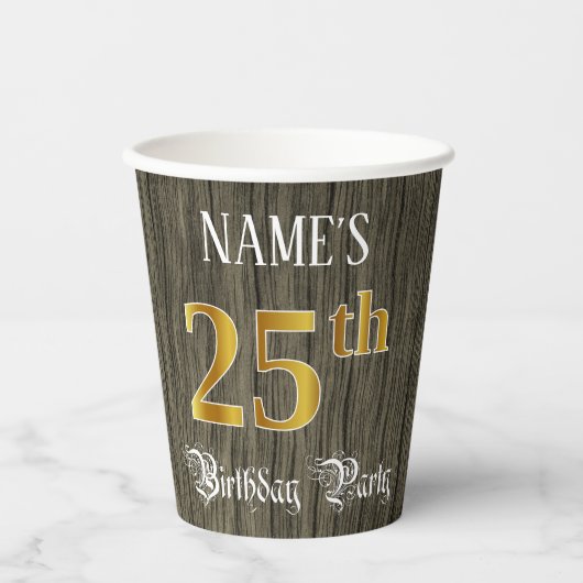 25e verjaardag van de Faux Gold & Faux Wood Papieren Bekers (Voorkant)