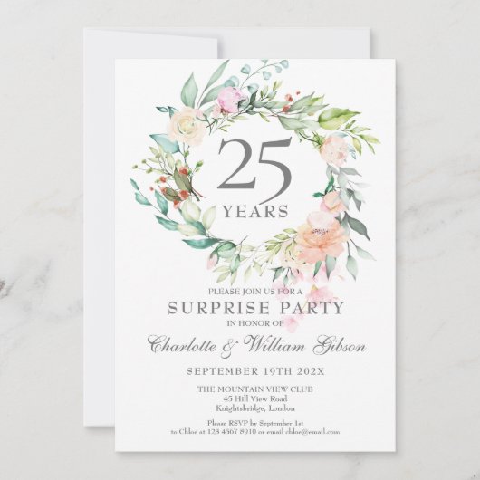 25e verjaardag Verrassingsfeest Rozen Krans Kaart (Voorkant)