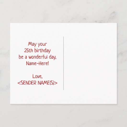 25e verjaardag: Vet, Vun, eenvoudig, regenboog 25 Briefkaart (Achterkant)