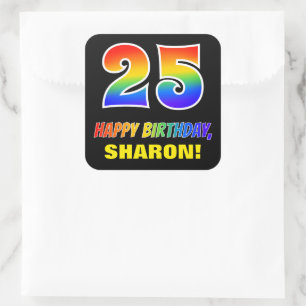 25e verjaardag: Vet, vun, eenvoudig, regenboog 25 Vierkante Sticker