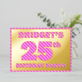 25e verjaardag - Vet, vun, roze band # 25 Folie Uitnodiging (Staand Voorkant)