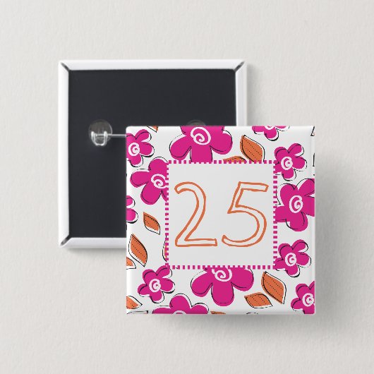 25e verjaardag vierkante button 5,1 cm (Voorkant /achterkant)