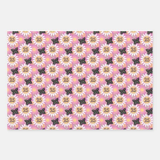 25e verjaardag vlinder madeliefjes inpakpapier vel (Voorkant 2)