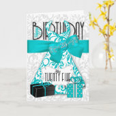 25e verjaardag voor haar Trendy Bling Turquoise Dr Kaart (Gele Bloem)