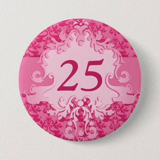 25e verjaardag vouw olifant roze ronde button 7,6 cm (Voorkant)