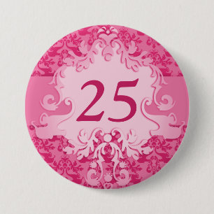 25e verjaardag vouw olifant roze ronde button 7,6 cm