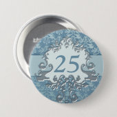 25e verjaardag vouw olifant zilverblauw ronde button 7,6 cm (Voorkant /achterkant)