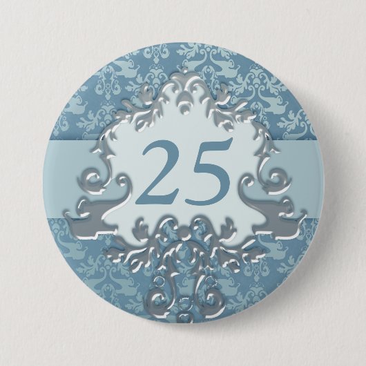 25e verjaardag vouw olifant zilverblauw ronde button 7,6 cm (Voorkant)