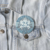 25e verjaardag vouw olifant zilverblauw ronde button 7,6 cm (In situ)