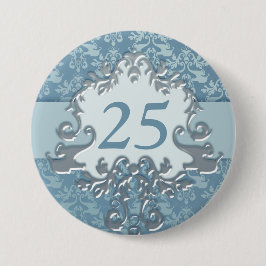 25e verjaardag vouw olifant zilverblauw ronde button 7,6 cm