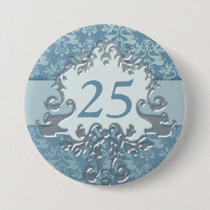 25e verjaardag vouw olifant zilverblauw ronde button 7,6 cm