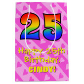 25e verjaardag: vuurroze kunststaven; regenboog 25 medium cadeauzakje (Voorkant)