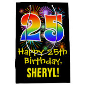 25e verjaardag: Vuurwapenpatroon en regenboog 25 Medium Cadeauzakje (Voorkant)