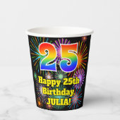 25e verjaardag: Vuurwapenpatroon en regenboog 25 Papieren Bekers (Voorkant)