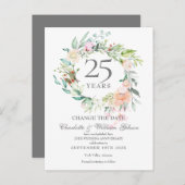 25e verjaardag Wijzig de datum bloemrozen Aankondigingskaart (Voorkant / Achterkant)