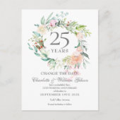 25e verjaardag Wijzig de datum bloemrozen Aankondigingskaart (Voorkant)