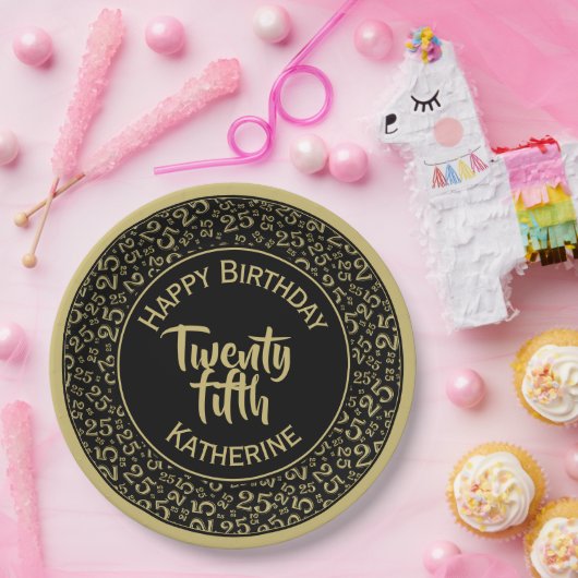 25e verjaardag Willekeurig Getal Patroon 25 Zwart/ Papieren Bordje (Feest)